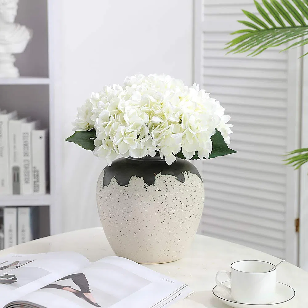 Tifuly Artificial Hydrangea Flower, 5 PCS Ramos de hortensias de Seda de Tallo Largo para Bodas, hogar, Hotel, decoración de Fiestas, centros de Mesa(Blanco)