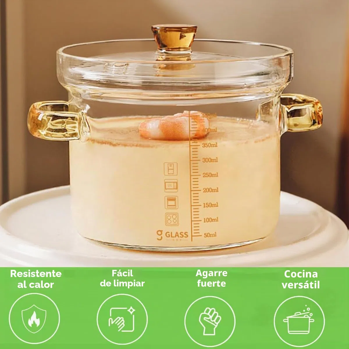 0.45L/15.8oz Olla de Cristal para Sopa, Olla de Sopa de Vidrio para Placa de Inducción, Olla Multifuncional de Vidrio Transparente de con Tapa para Ensalada, Sopa de Pasta y Leche