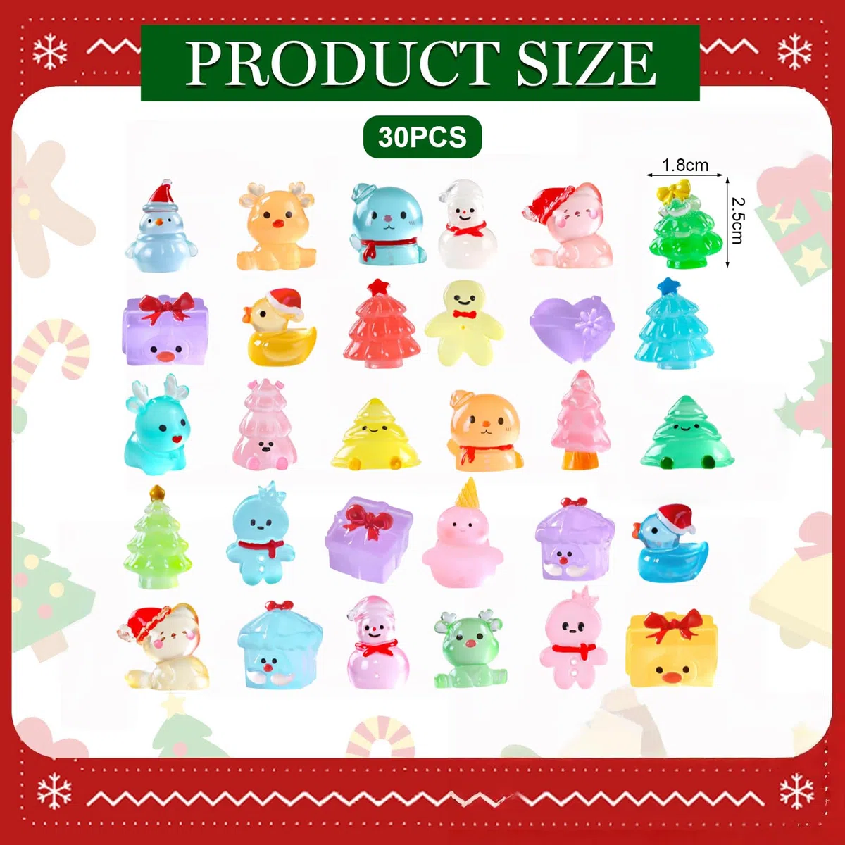 30 Piezas de Mini Figuras navideñas Luminosas, 30 Diferentes miniaturas de Resina navideña, pequeñas Figuras Que Brillan en la Oscuridad, para esconder, Mini f