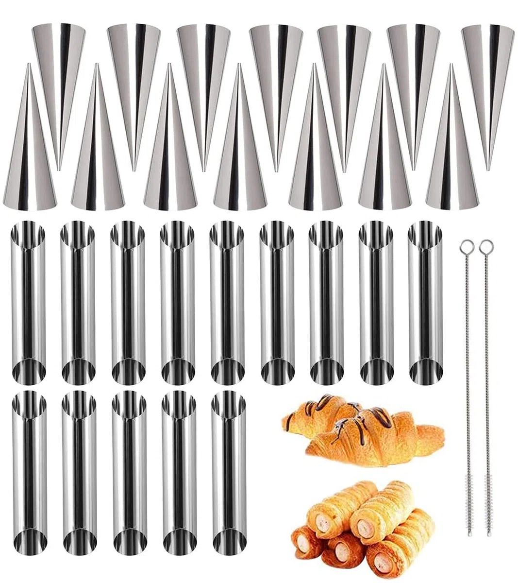 28 Piezas Cannoli Molde Tubos, Juego de Moldes de Cuerno de Crema Moldes de Acero Inoxidable de Cannoli Molde para Hornear Pan Molde del Cuerno para Panqueques, Crema, Molde de Croissant DIY