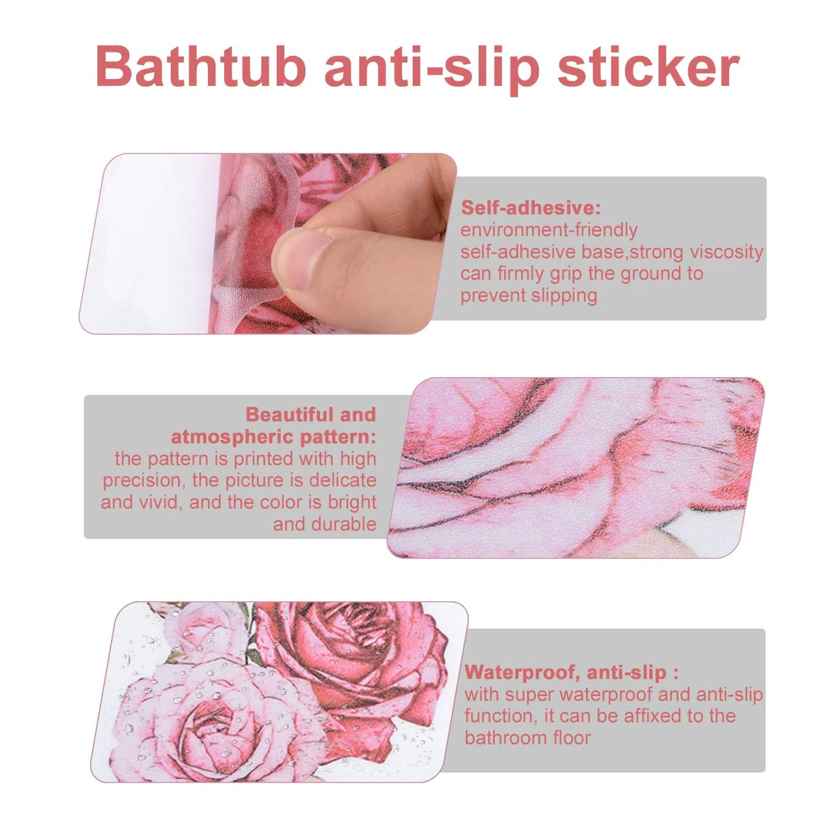 Pegatinas antideslizantes para bañera, 6 unidades, diseño de flores rosas, calcomanías antideslizantes de seguridad para bañera con raspador para bañera, escalera, ducha, suelo