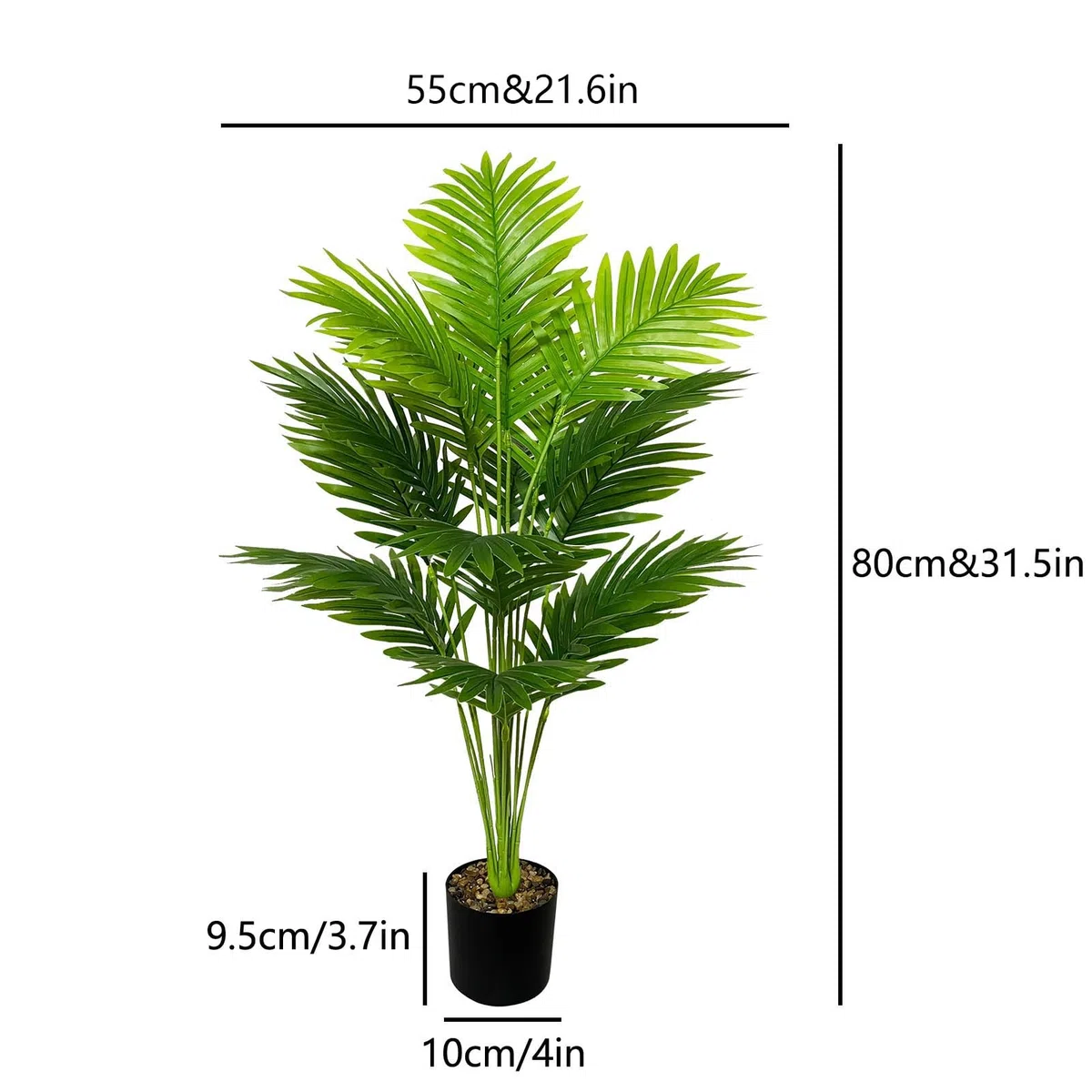 Planta Artificial con Maceta Areca Palmera Grande Arbol Artificial Plastico Interior y Exterior Hogar Oficina Salon Dormitorio Balcón Moderno Decorativas (80cm Verde Palma)