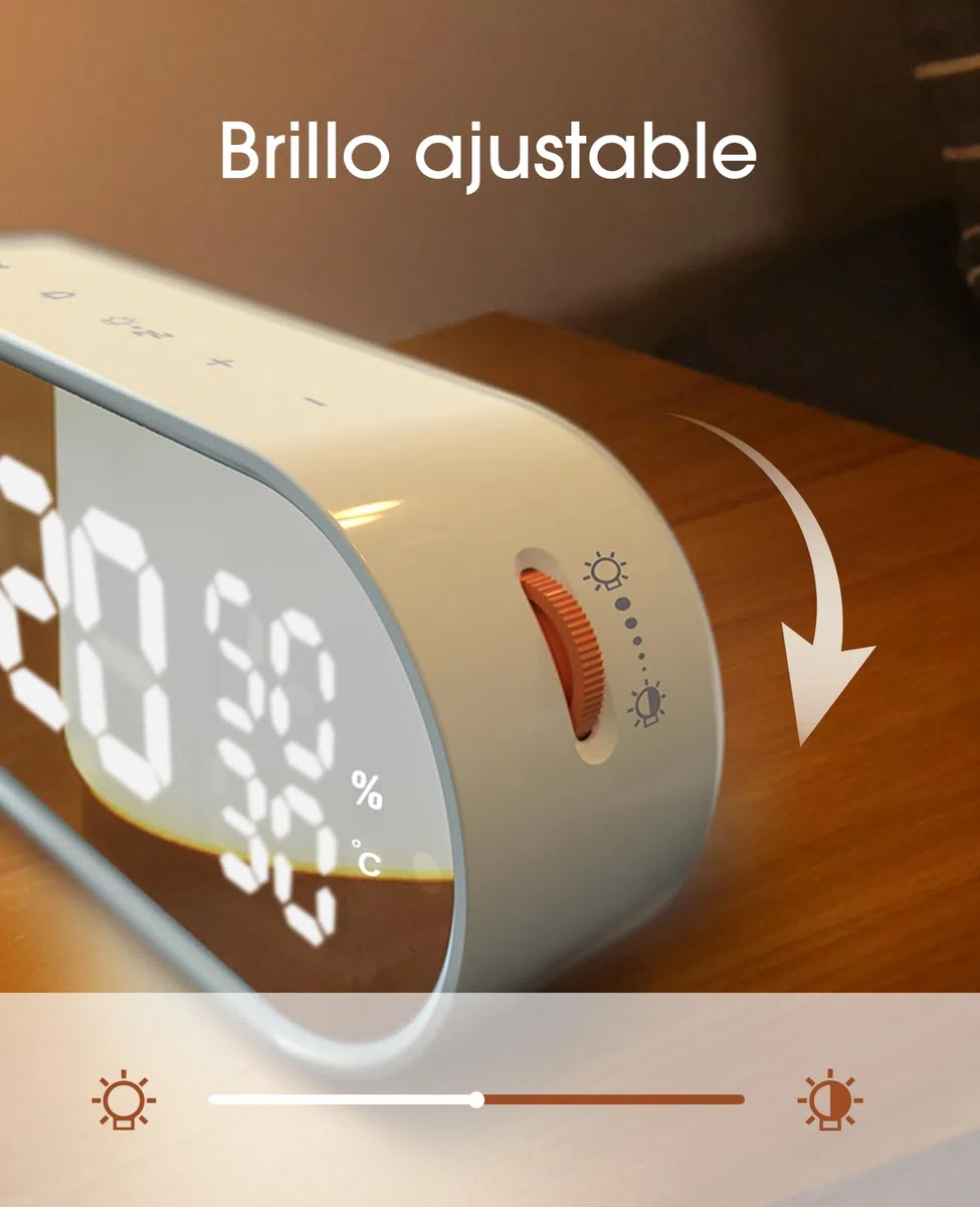 Reloj Despertador Digital, Reloj con Gran Pantalla LED Táctil, 2 Alarmas 12/24H, Función Snooze/Brillo Ajustable, Seguimiento de Humedad y Temperatura para Mañana y Noche, Pilas o Puerto USB
