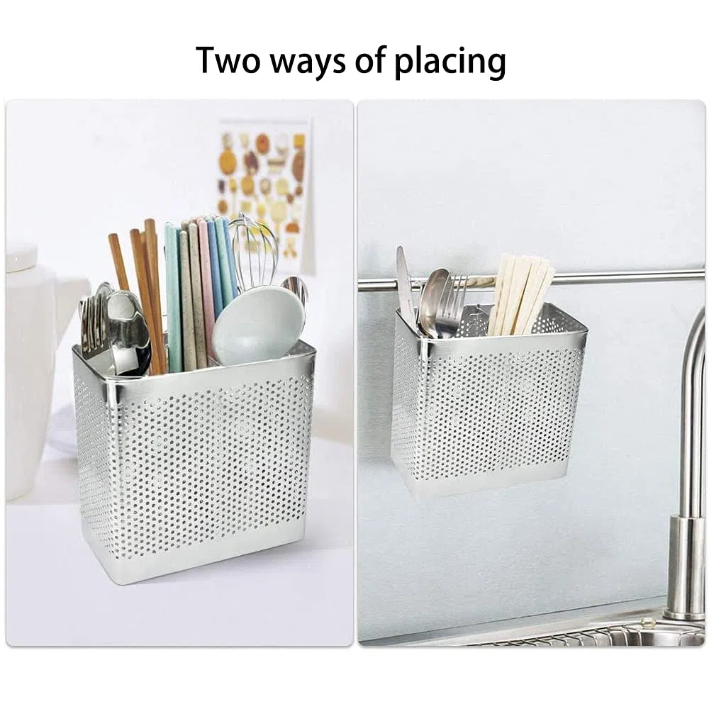 Organizador de Fregadero, Utensilios Estante de Secado, Escurridor de Cubiertos, Que Cuelga Escurridor Rack de Almacenamiento, 2 Compartimentos, para Tenedor Cuchara de Los Palillos (A)