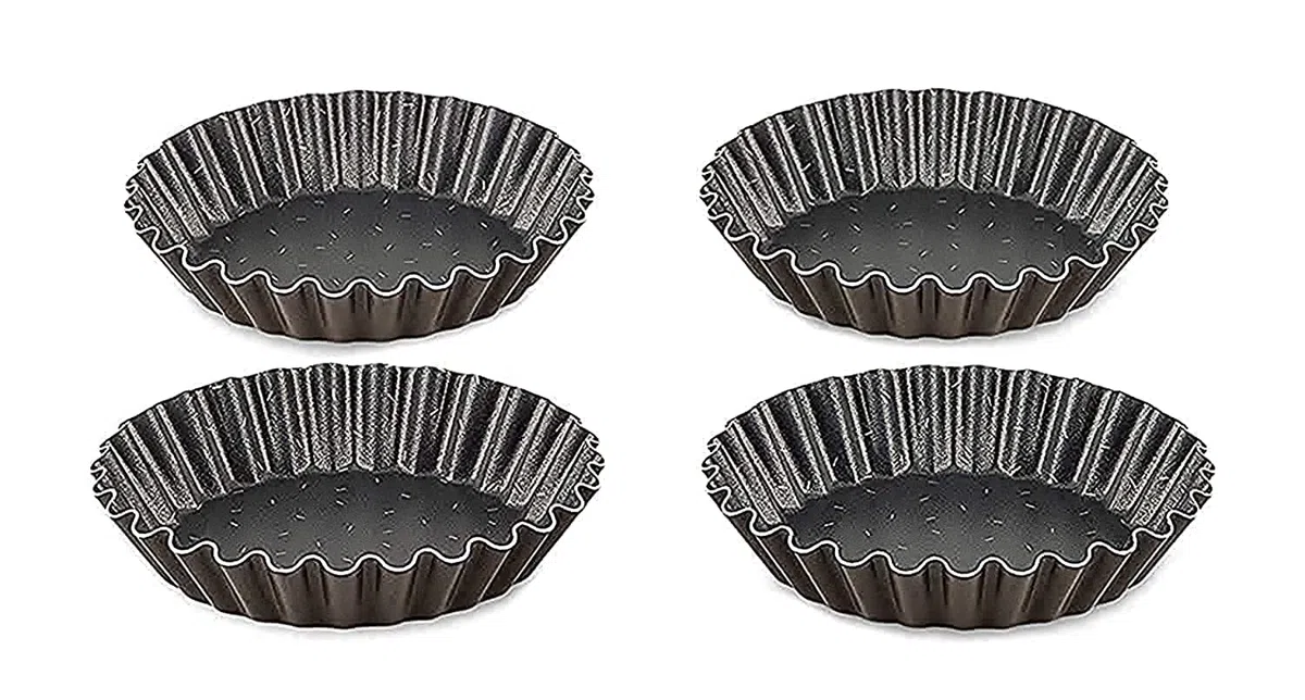 Tefal J1608102, Juego de 4 moldes para tartaletas de aluminio negro, 11 x 9 x 2,5 cm