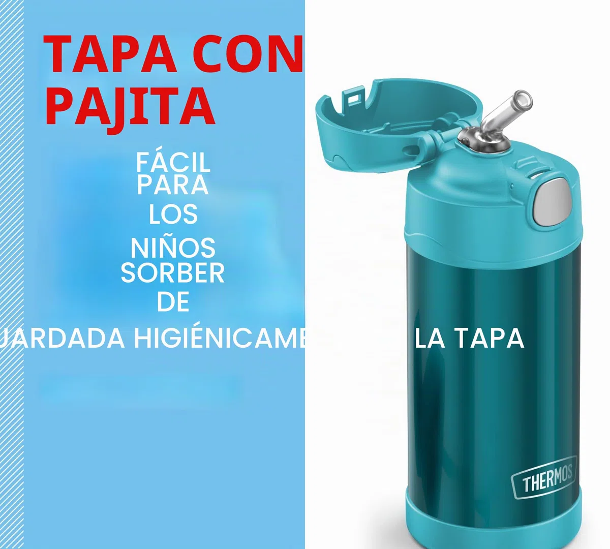 THERMOS Kids Funtainer Straw Bottle 0,35 l, termo para niños de acero inoxidable, con pajita, frío 12 horas, absolutamente hermético, para escuela, guardería, pausa