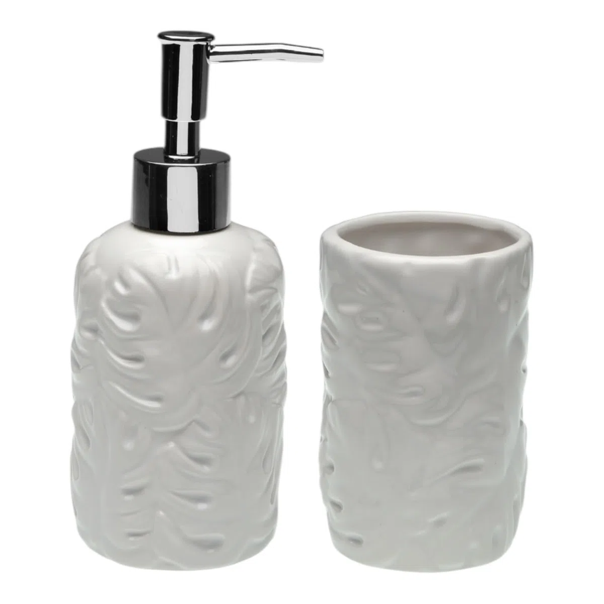 Juego de dispensador de jabón y vaso para cepillos de dientes, diseño moderno de cerámica para baño elegante, recargable, disponible en negro o blanco (blanco)