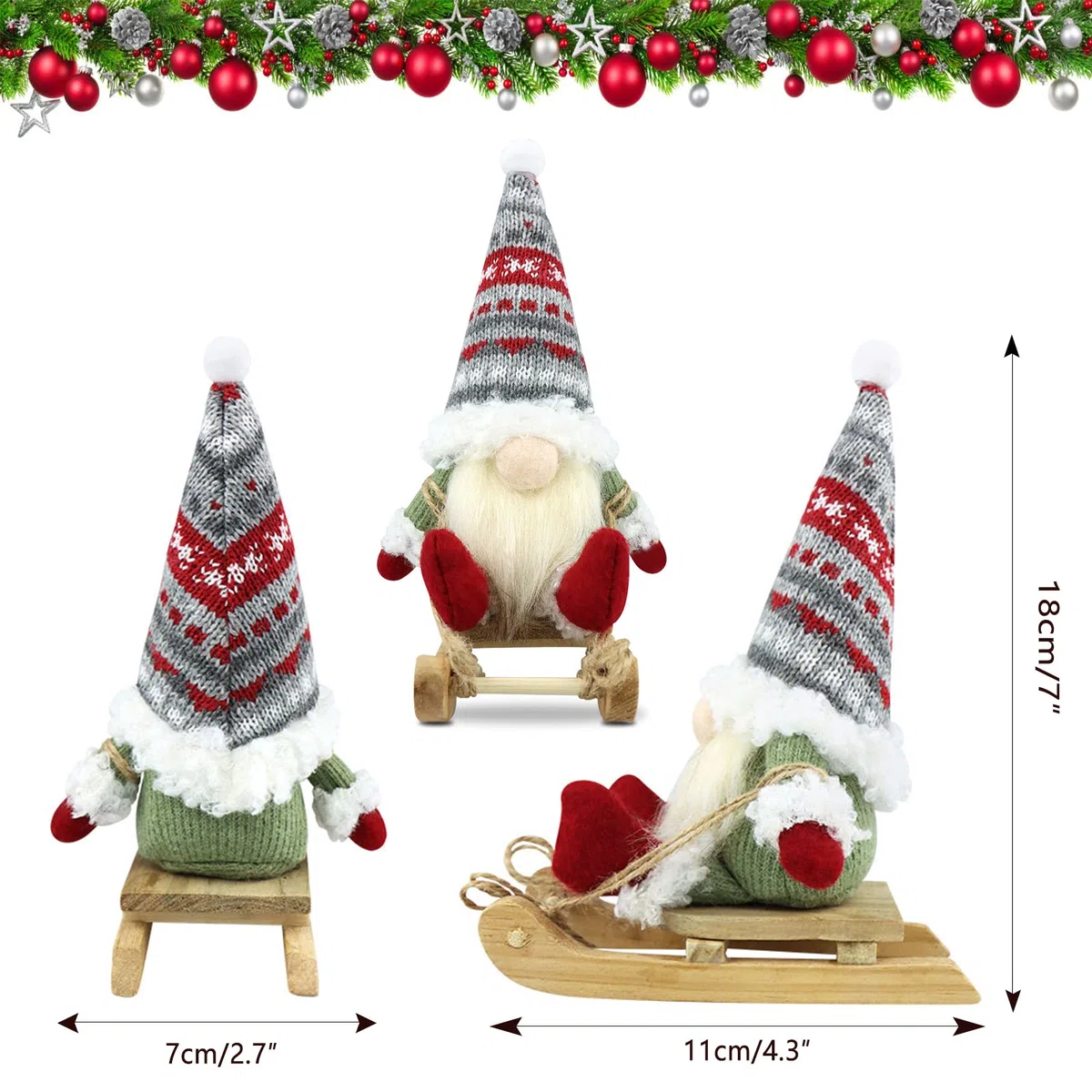 Gehydy Gnomo Navidad Decoración Juego de 3 Trineo Navideñas Christmas Decor para Hogar Casa 18cm - Rojo