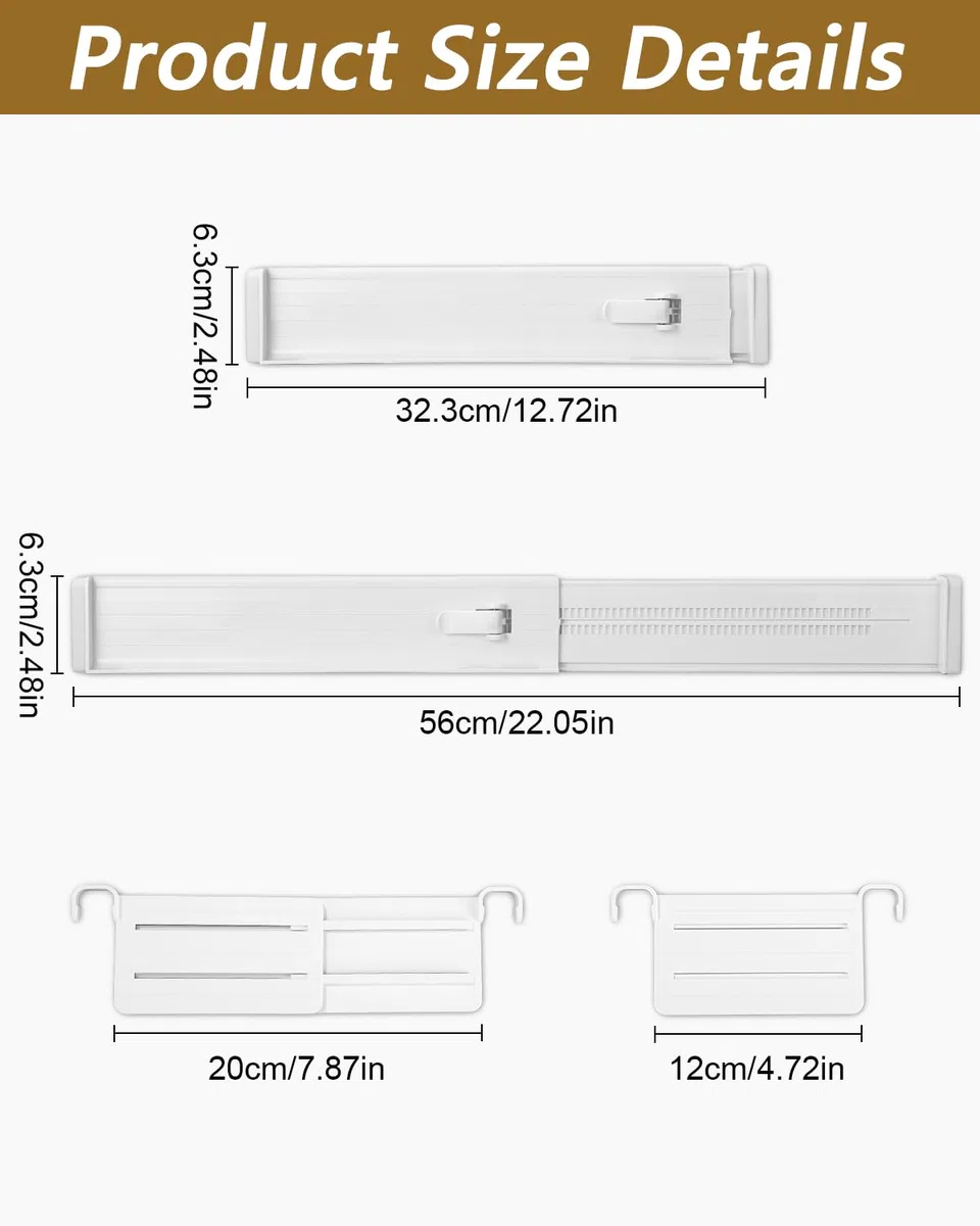 Separadores de Cajones 8 Piezas Separador Cajones Ajustable, Organizador Armario,Organizador de Cajones Profundos, para Cocina, Cómoda, Baño, Dormitorio, Oficina 32–56cm