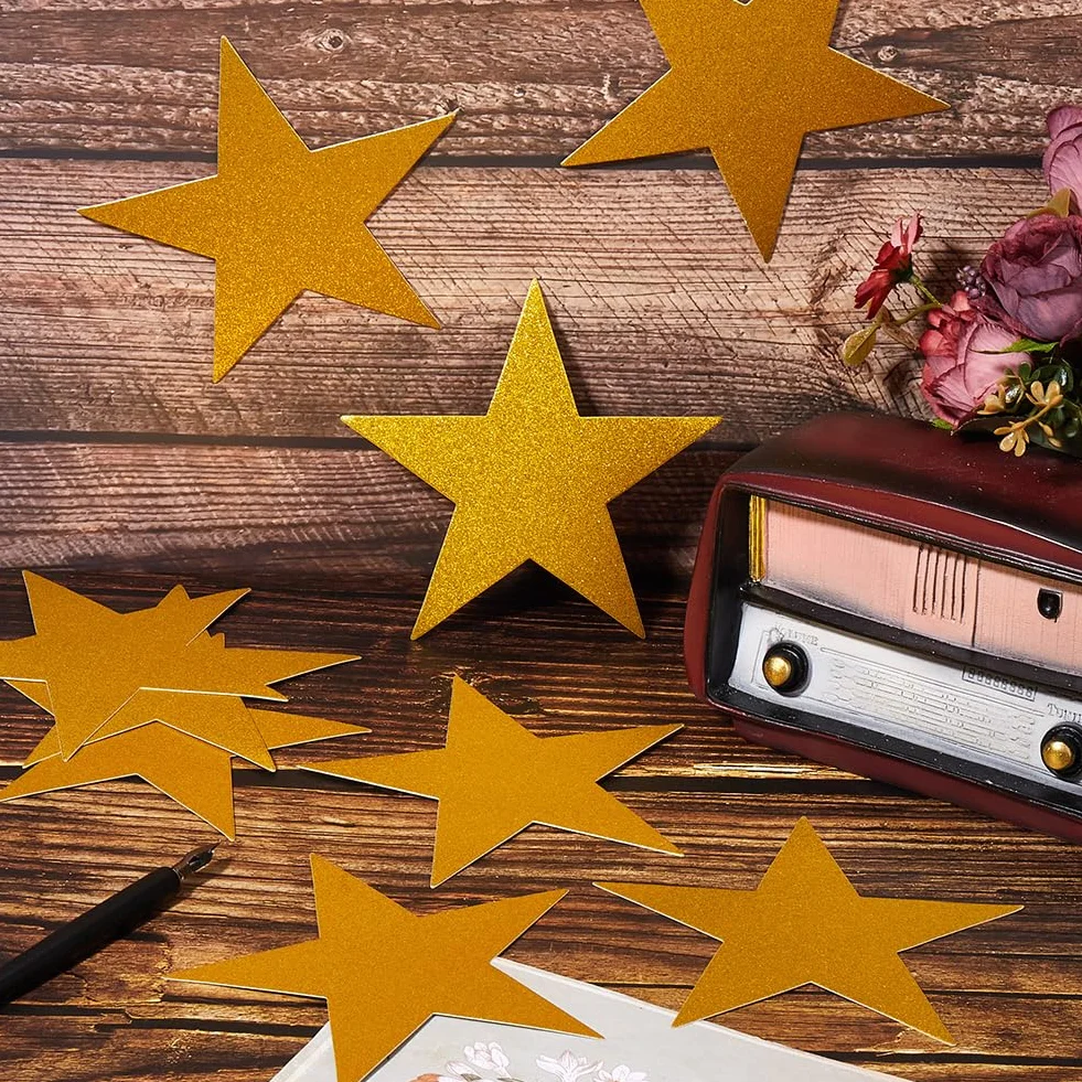60 Pieza de Recortes de Estrellas Doradas de 5 Pulgadas Estrellas de Cartón Grandes Recortes de Cinco Estrellas Recortes de Estrellas de Cartón de Papel Impresos Individuales Decoración para