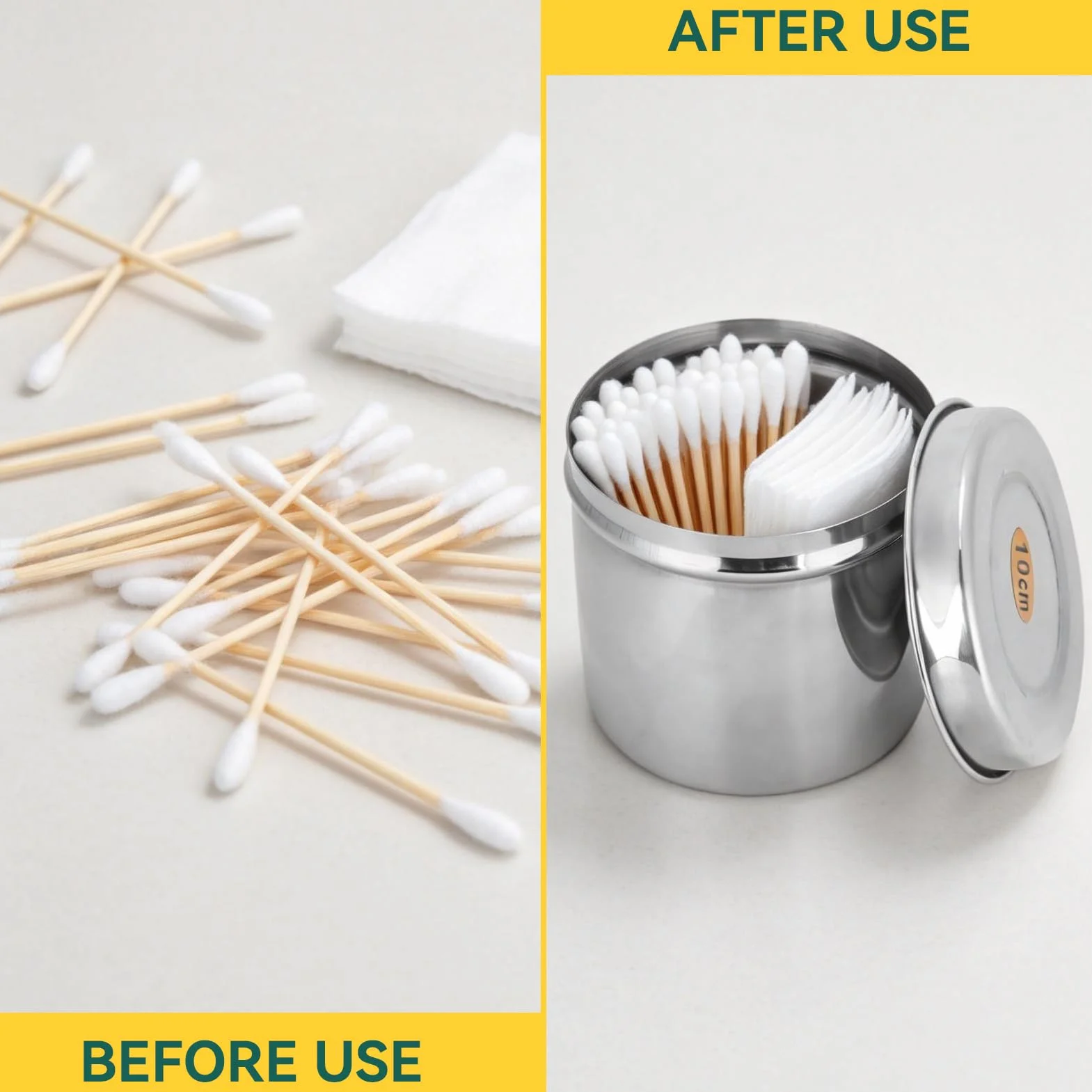 Organizador de almacenamiento para encimera de tocador de baño, caja contenedora de tarro de caja de acero inoxidable con tapa, vaso de bola de algodón para tarro de bote para bastoncillos de algodón