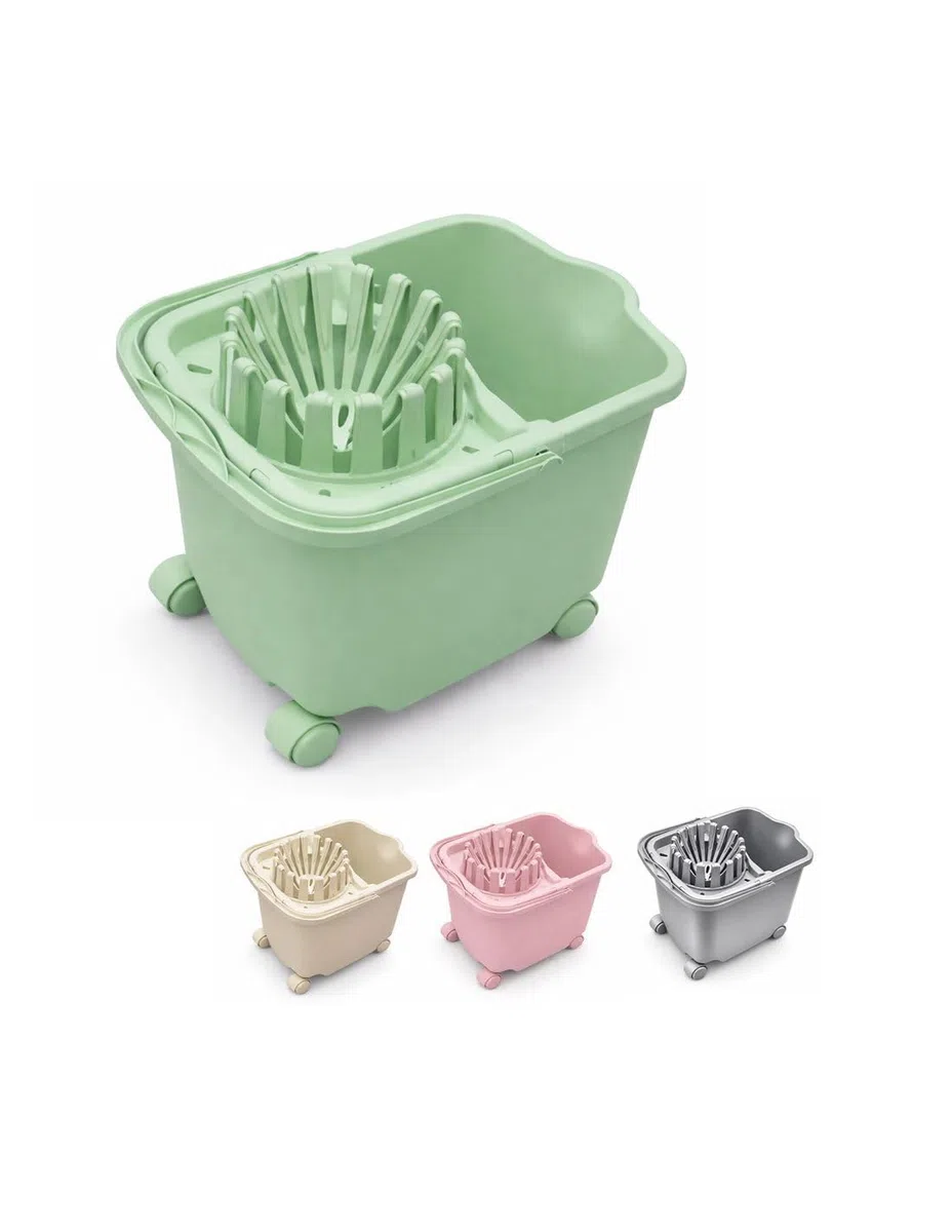 JARDIN202 - Cubo de Fregona 15 L con 4 Ruedas Rectangular para Suelo | Cubo de Fregar con Escurrefacil 29x40x32 cm | Verde