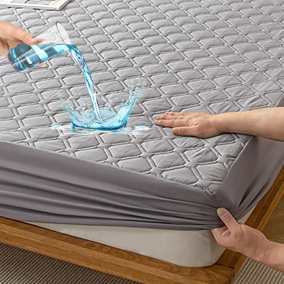 HIGHDI Protector de Colchón Impermeable 90 x 200 cm, Gris Funda Protectora para Cama 90, Transpirable y Ajustable, Ajustable para Colchones de hasta 30 CM