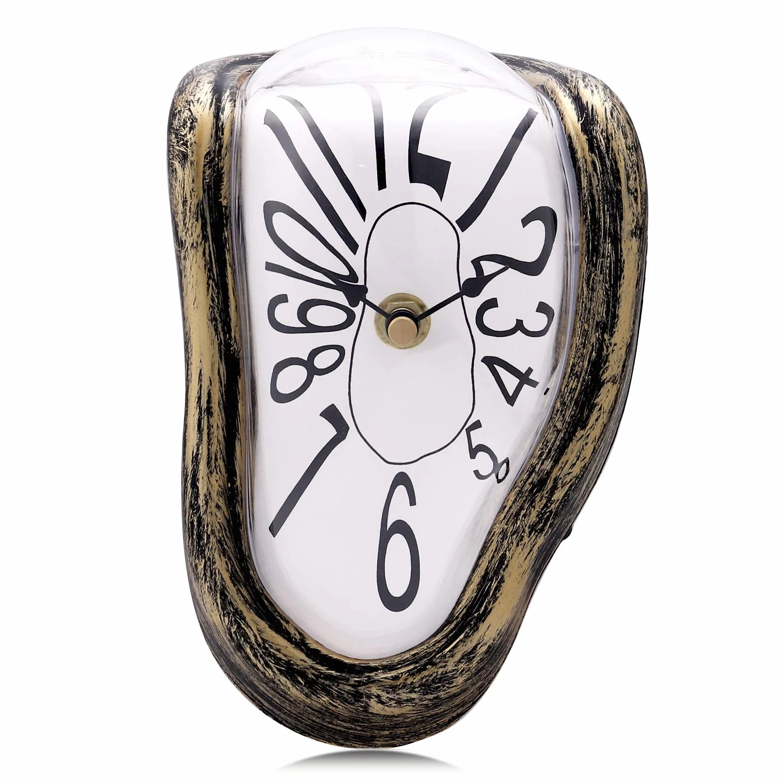 Lafocuse Reloj de Fusión Color Bronce Silencioso Creativo, Reloj Repisa Dalí Derretido Divertido Números Arábigos para Mesa de Escritorio 16x13x11 cm