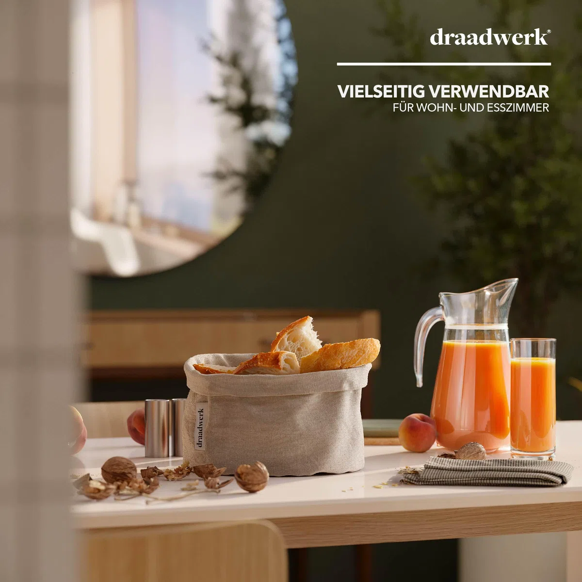 draadwerk cesta de pan de tela, panecillos, almacenamiento, desayuno, brunch y días festivos (natural/beige)
