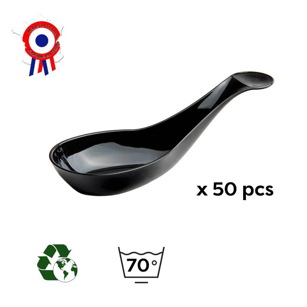 D-WORK Indhye – 50 cucharas tapadas – Soporte aperitivo reutilizable – Diseño equilibrado para lavavajillas reciclable – negro 1,7 cl