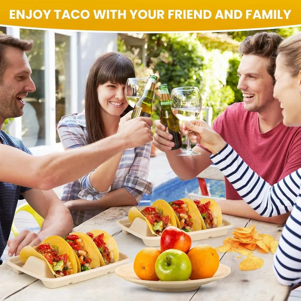 25 Soportes Desechables para Tacos para Fiesta, Soporte para Bandeja de Tacos, Soportes para 3 Tacos, para Fiesta