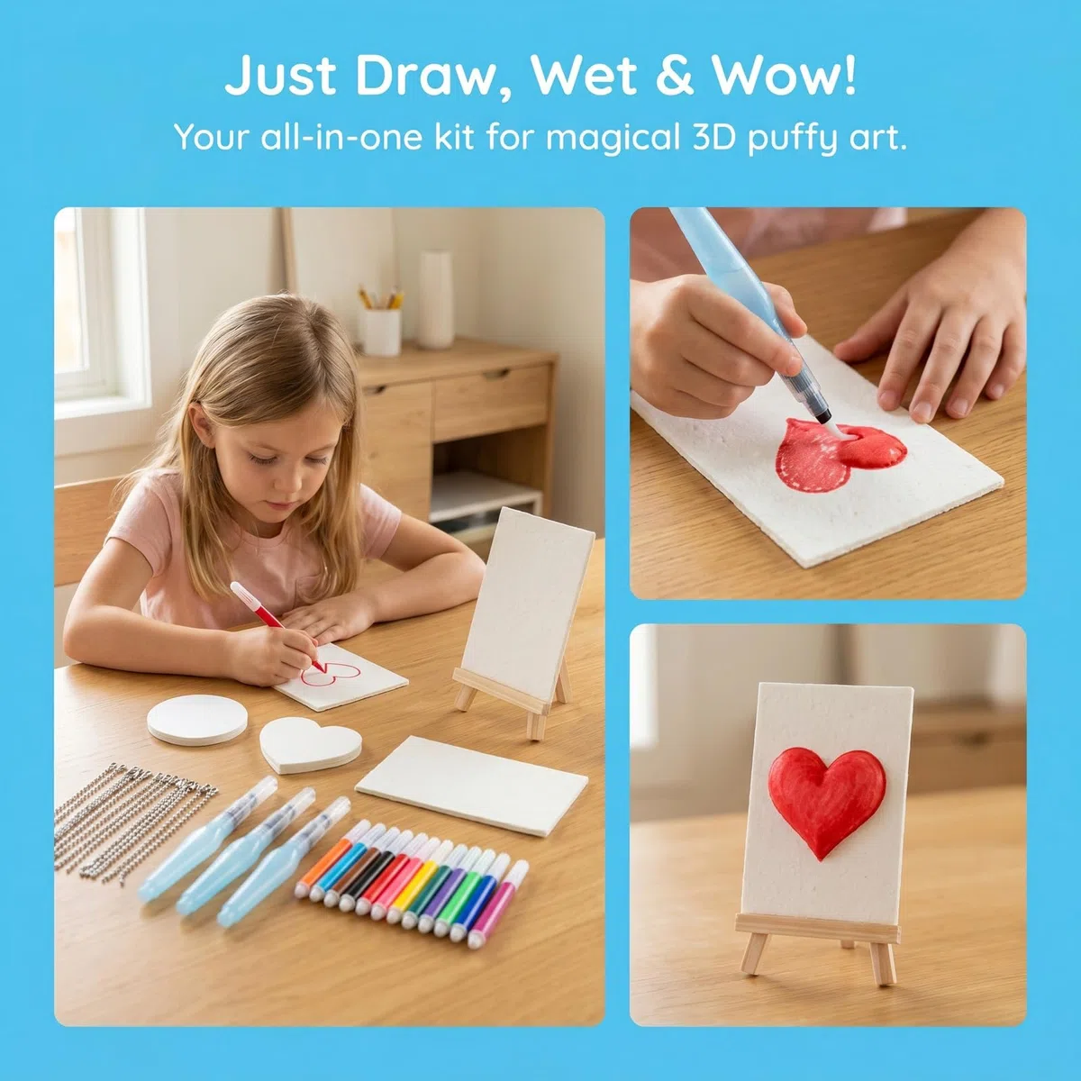 Kit de Pintura con Textura de Espuma 42 Piezas - Magic Puffy Paint para Niños, Papel de Pintura con Textura de Espuma 3D y 12 Marcadores de Acrílico