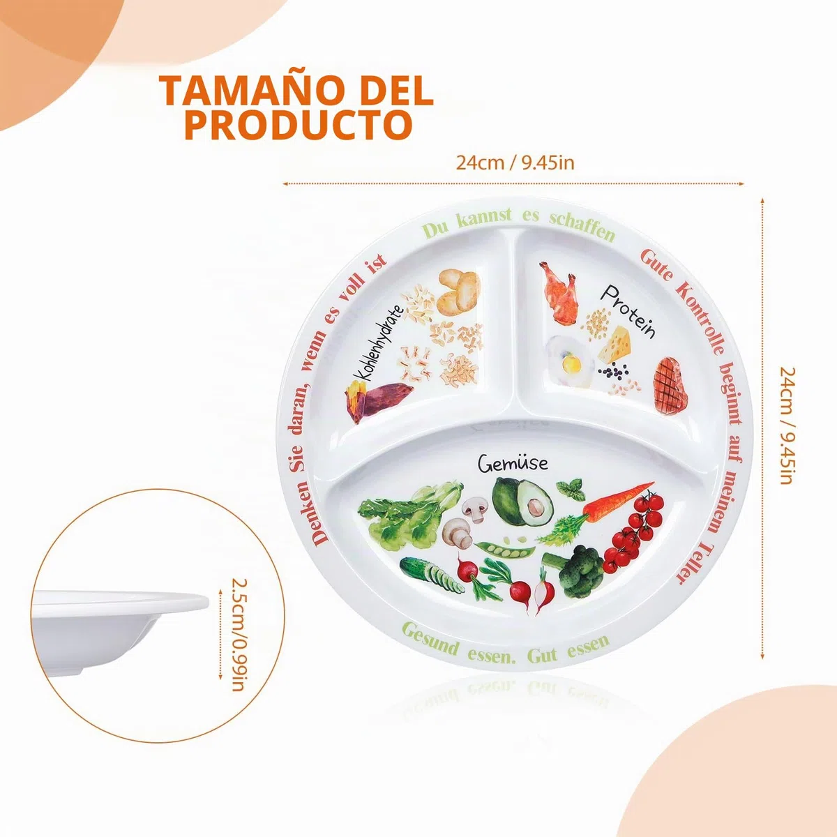Platos de control de porciones para una dieta equilibrada - Platos saludables para adultos y adolescentes - Divisiones de melamina - Pérdida de peso