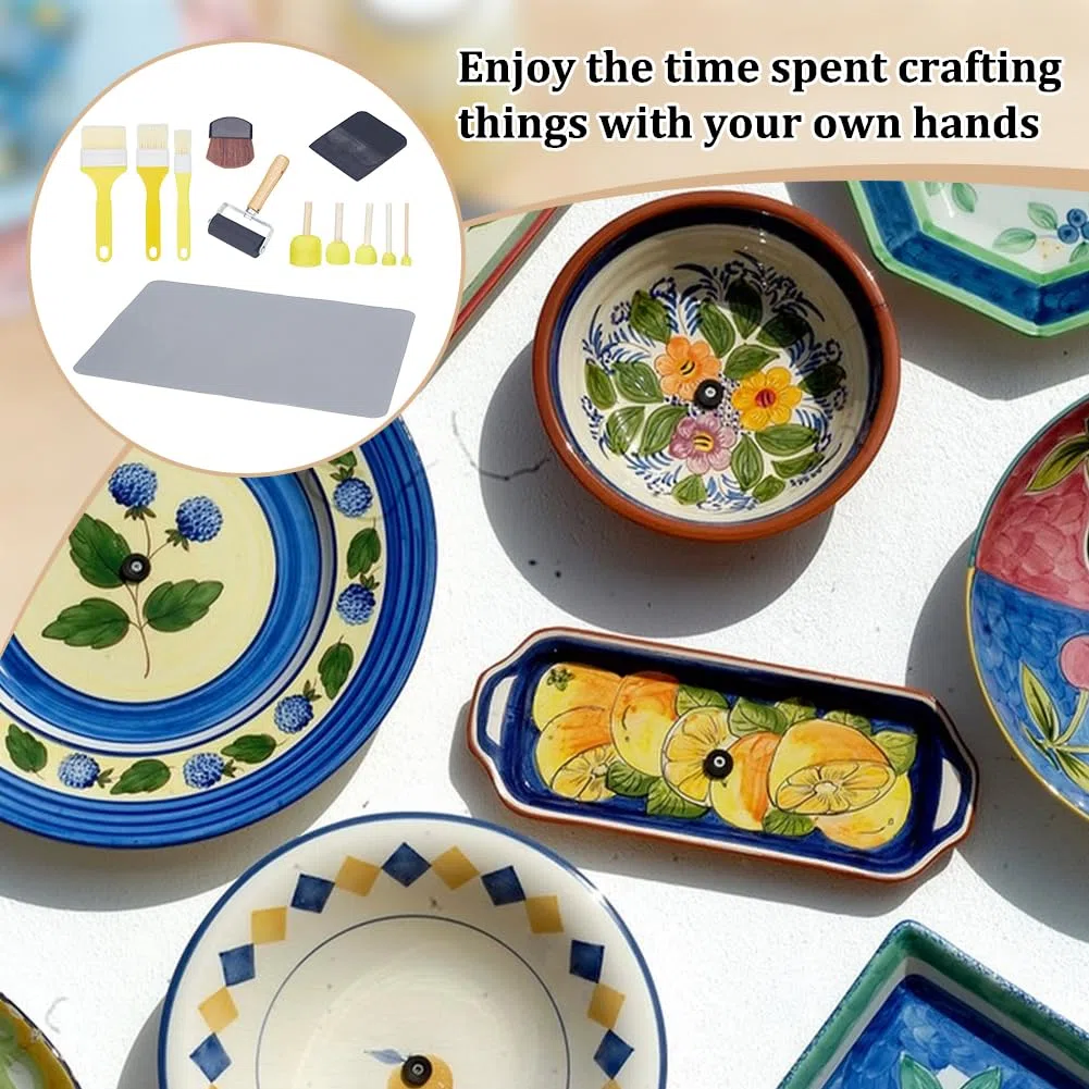 nbeads Juego de 15 herramientas de decoupage esenciales para decoupage, con 5 esponjas, estera de silicona, rodillo de goma, espátula de plástico, pincel de fibra y pincel para colorete para