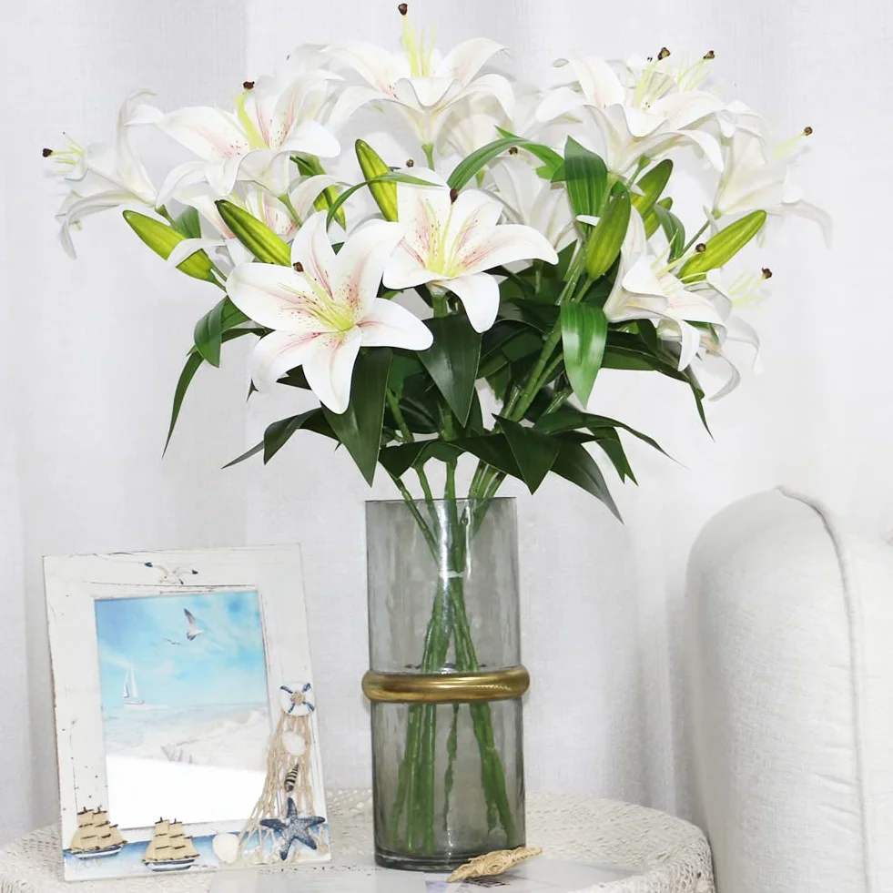 Olrla Lirio Artificial de 60 cm de Largo, 8 Cabezas de Flores florecientes 4 capullos Flores de Lirio de Tigre Falsas para decoración de Boda, hogar, Hotel, Oficina (champán Degradado)