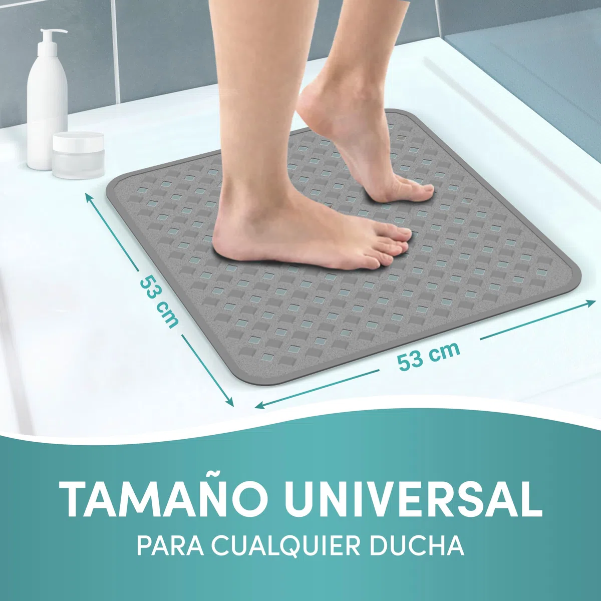 Engelbach® Alfombra Ducha Antideslizante 53x53cm - con 2 Ganchos para Secado rápido - Libre de BPA y antibacteriana - Alfombrilla Cuadrada Universal