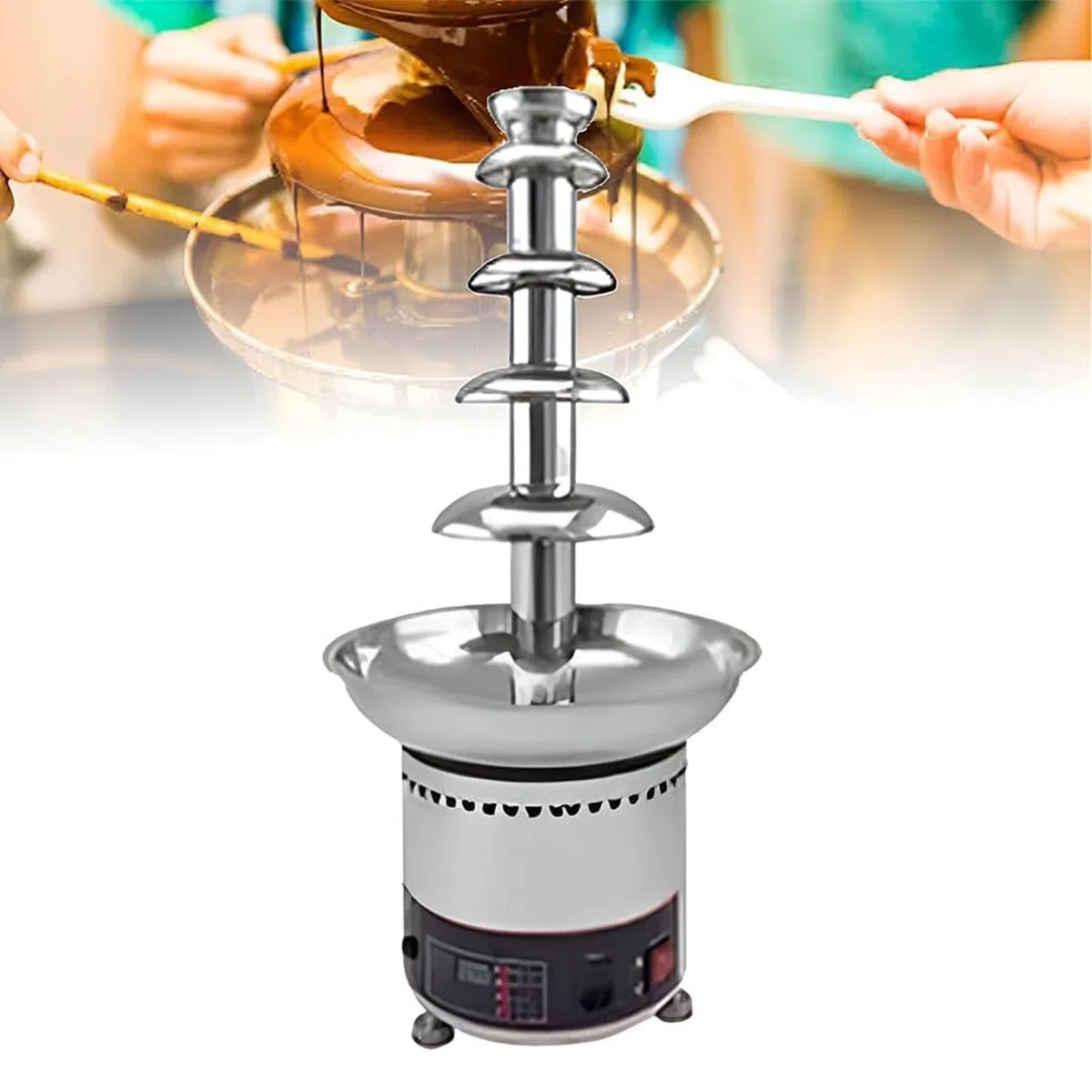 Fuente de chocolate con control de temperatura, ideal para fondue, queso, salsa barbacoa y frutas, perfecta para fiestas y reuniones