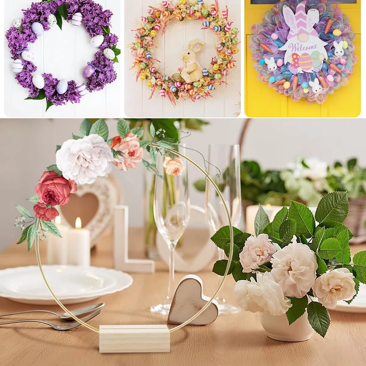 4 Piezas 30 cm Anillos Decorativos de Metal, Metal Aros Floral Anillos, Aro Centro de Mesa, Anillos de Aro Floral, Aro Floral Aros de Metal, para Pared Boda Manualidades Guirnalda Bricolaje