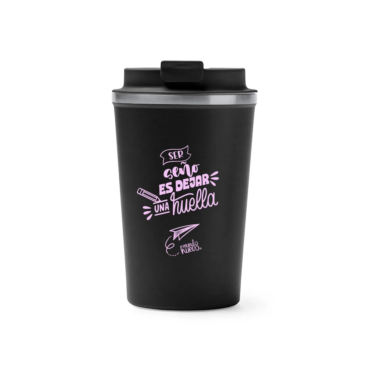 mundohuevo Regalo para Fin de Curso Vaso térmico de acero inoxidable 304 de doble pared | Con mensaje Ser Seño es dejar huella | Dia del Profesor| Capacidad 450 ml | Tapa con rosca antifugas