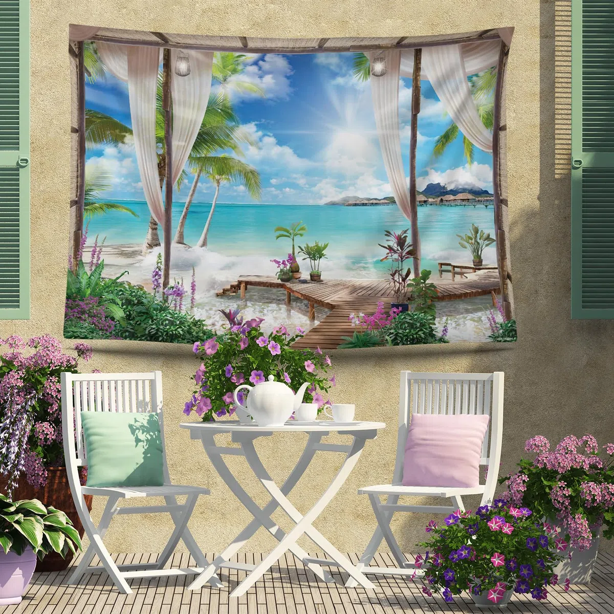 Ulticool – Póster con vista a la playa, mar, naturaleza, tapiz – 200 x 150 cm – póster de jardín – tapiz grande – accesorio de decoración para jardín y sala de estar