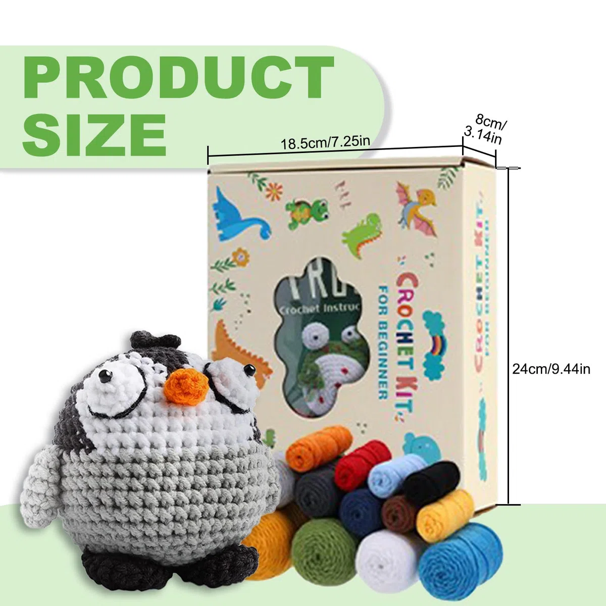 VolksRose Kit de crochet de 4 animales de ojos grandes para principiantes, kit de tejido DIY con agujas de crochet, lana, libros y videotutoriales, adorables peluches para adultos, regalos ideales (C)