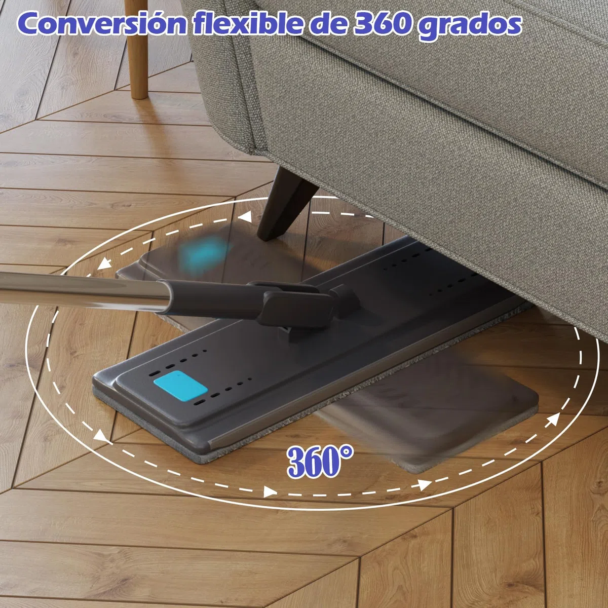 Mopa Fregona con Cubo Escurridor, Mopas de Limpieza Suelos con 6 Almohadillas Reutilizables y Mango de Acero Inoxidable, Juego de Fregona y Cubo, Mopa para Limpiar Azulejos y Paredes, Azul