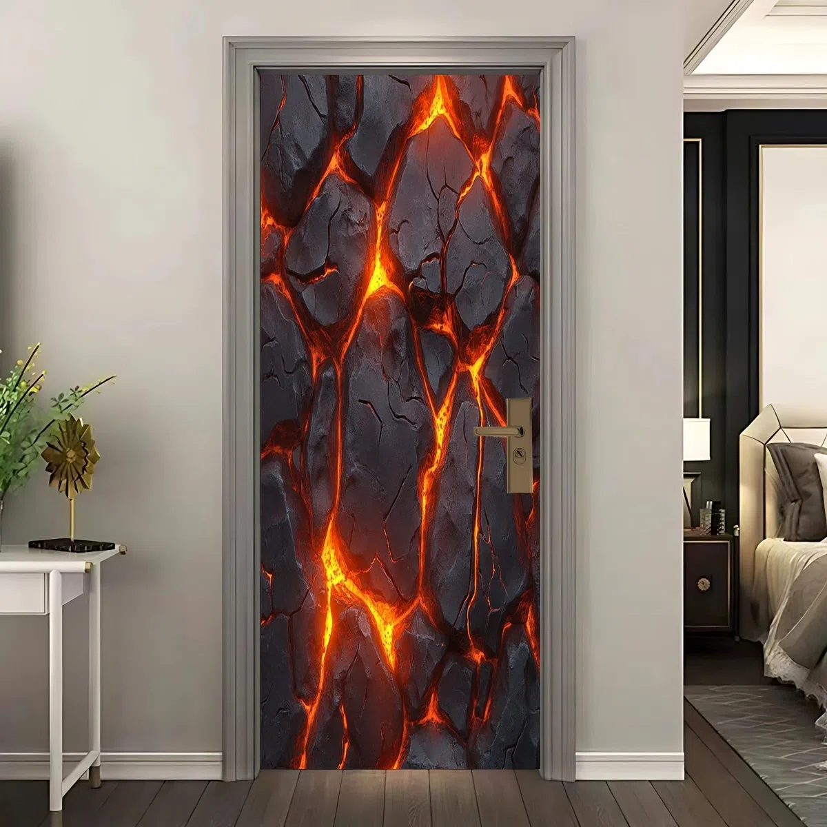 Pvc Adhesivo Pegatinas para Puertas Impermeable Extraíble FantasíA Rocas Fluidos Vinilos Puerta Pegatina Rojo Pared Murales Para Cocina Decorativos Hogar Arte 77x200 cm
