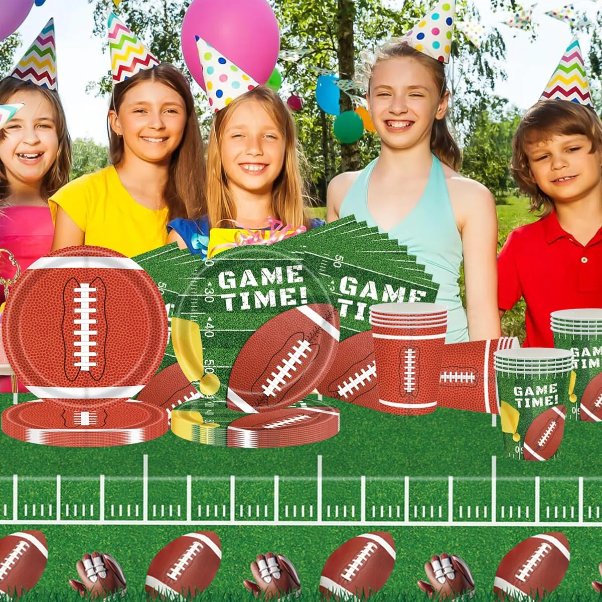 Vajilla para fiestas de Rugby, 61 piezas Decoración Vajilla de cumpleaños niños, Tema deportivo Juego de platos de papel para fiesta, Incluye vasos de papel, servilletas y manteles