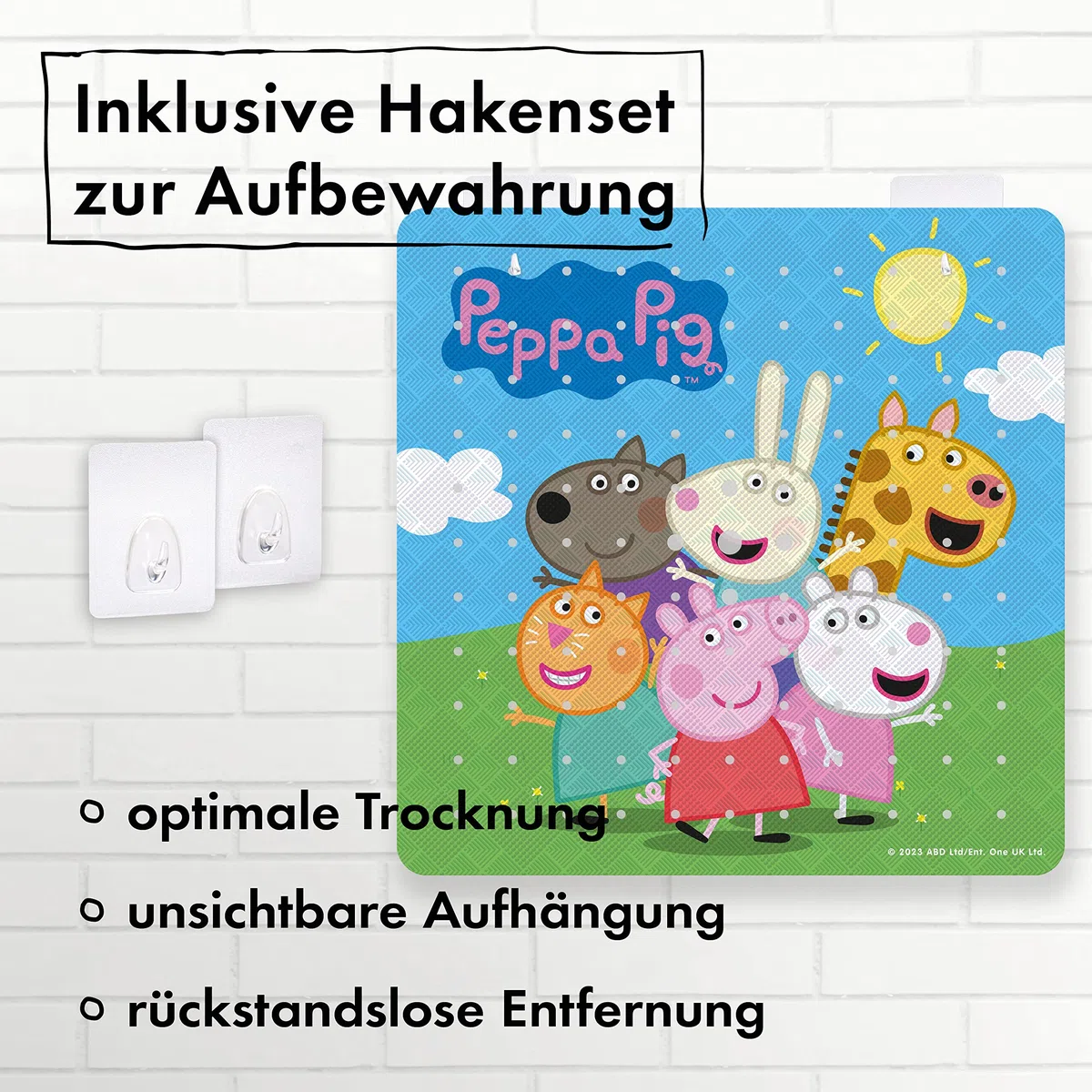 Alfombrilla de ducha infantil con diseño de Peppa Pig I 53 x 53 cm I Alfombrilla antideslizante para ducha I Antimoho Alfombrilla de baño antibacteriana con ventosas I Alfombrilla antideslizante de