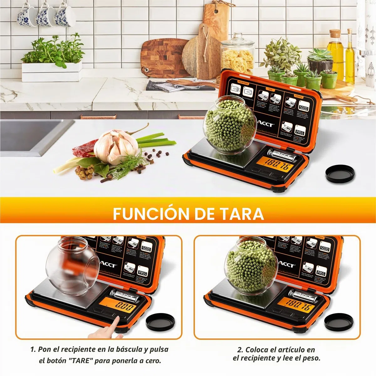Báscula de bolsillo de precisión, 200 gx0,01 g, báscula digital de alimentos con pantalla LCD, mini escala para malezas/cocina, polvo, hierbas/monedas (batería incluida)