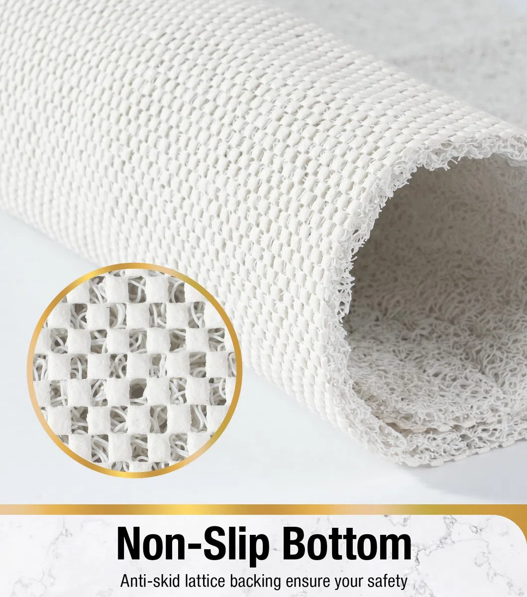 HITSLAM Alfombra Ducha Antideslizante, 88 x 40cm Largo Alfombra de Bañera Antideslizante, Loofah de PVC Suave Alfombra Baño, Sin Ventosa Alfombrilla Bañera, Secado Rápido y Resistentes al Moho, Blanca