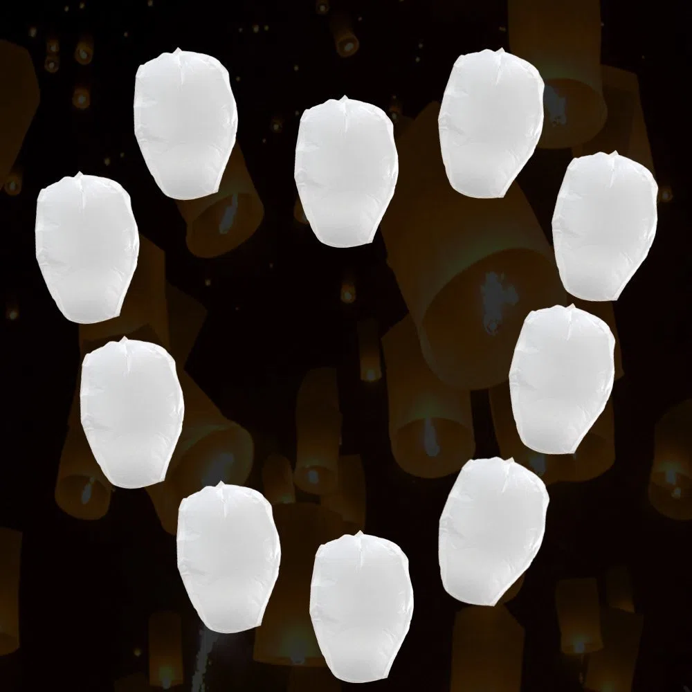 Flylinktech – Juego de 10 farolillos de papel voladores para fiestas y momentos románticos y mágicos, como bodas, blanco