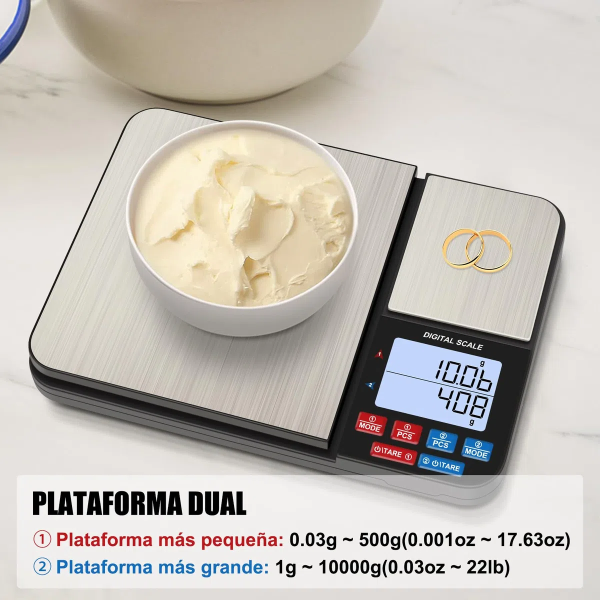 Balanza Cocina de Precisión 10kg, [0.01g-10KG] Diyife Balanza Cocina de Acero Inoxidable,Acero Inoxidable Bascula de Precision,con 2 Pantalla LCD y Función de Tara,Baterías Incluidas