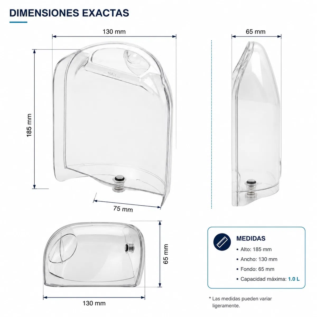 CABLEPELADO Deposito de agua para cafetera MS-623472 | Depósito de recambio de 0,8 litros | Transparente | Compatible con Nescafé Dolce Gusto Mini ME KRUPS y Delongi