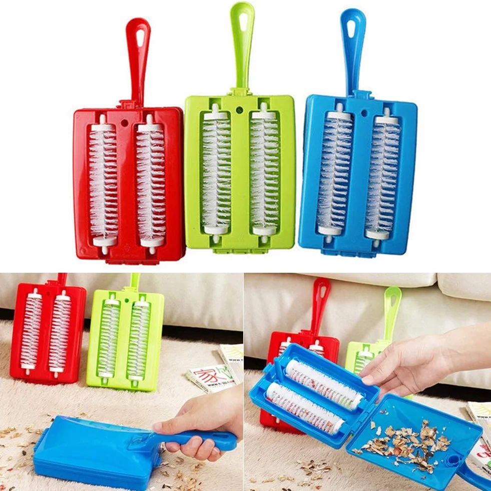 Cepillo Multifuncional de Doble Rodillo de Mano para sofá, Alfombra, Polvo de miga, Cepillo de Limpieza de Pelo, Rodillo colector (Color al Azar)
