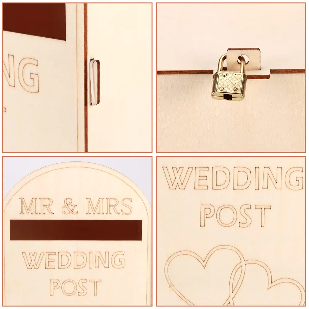 Buzón de madera para tarjetas de regalo de boda, caja rústica para decoración de bodas, estilo correo real, paquete plano, como se muestra en la imagen