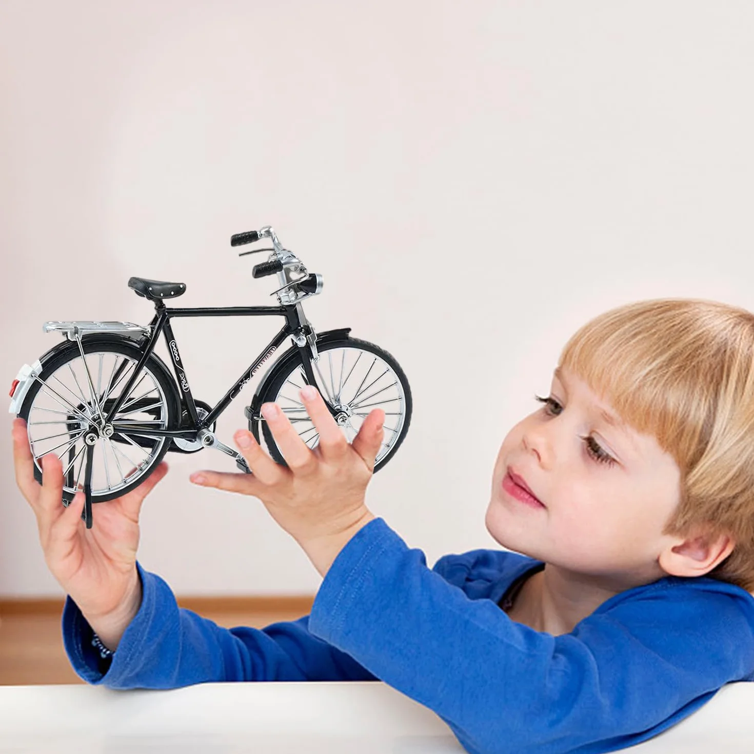 MEMOFYND - Kit de modelo de bicicleta retro de 1 pieza, réplica clásica de bicicleta de dedo, viene con bomba, cesta y maletín, apto para adultos y niños