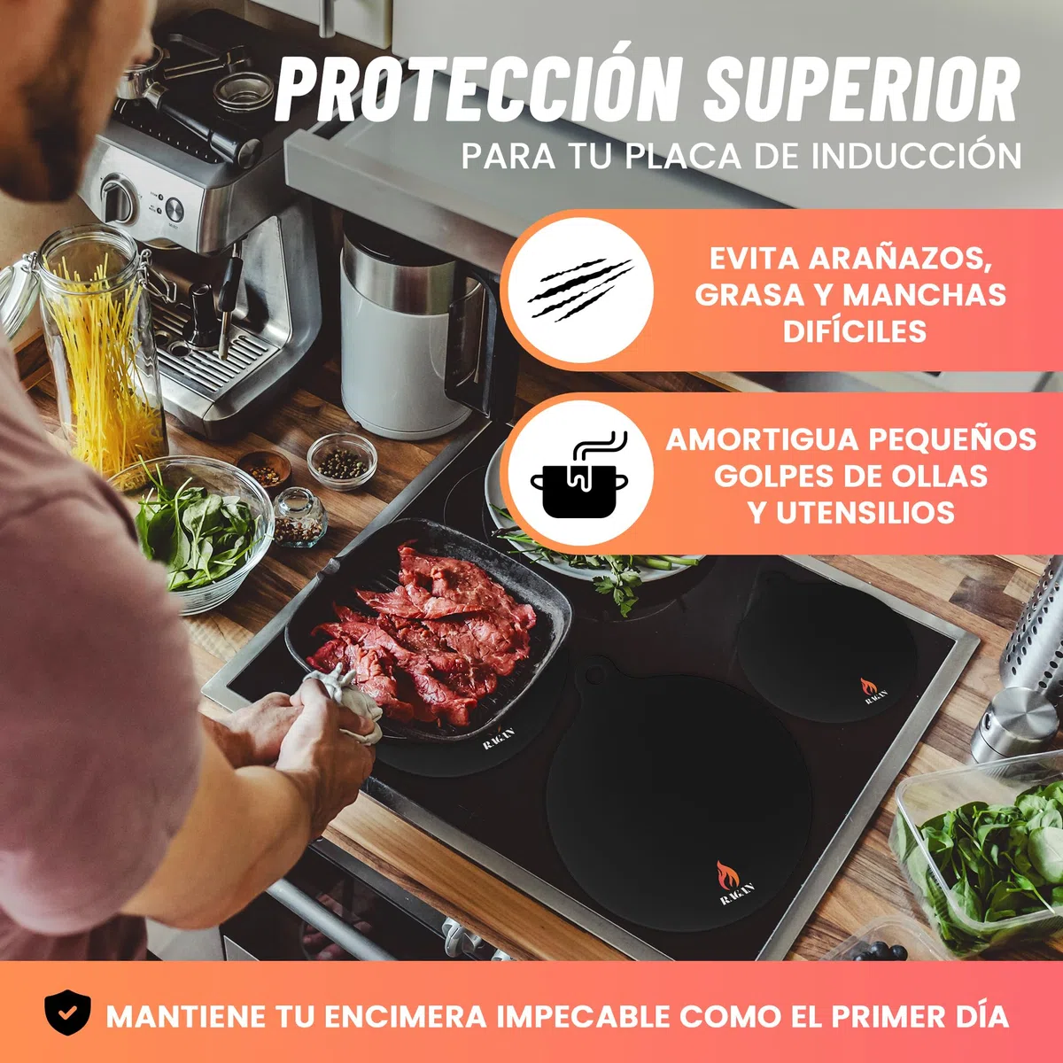 Protector Vitroceramica Inducción hasta 300ºC - Protector de Placa de Induccion Antirayaduras con 5 Piezas - Cubre Vitrocerámica con Gancho Ventosa - NO para COCINAR
