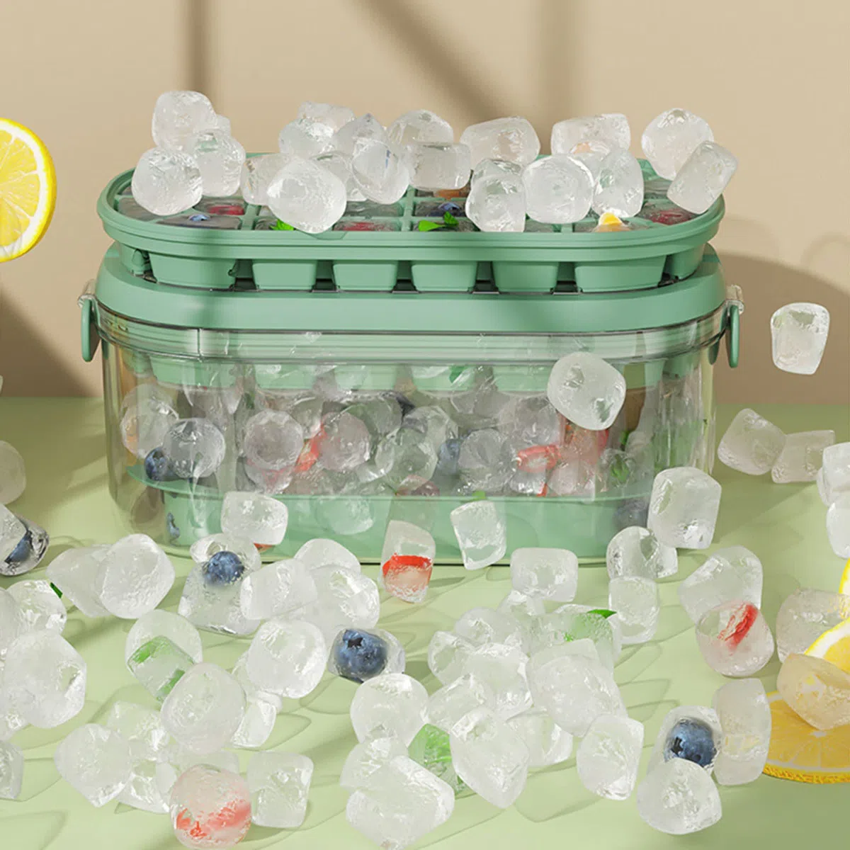 Cubiteras para Hielo de Silicona con tapa y recipiente, Moldes redondos y cuadrados de 54 piezas + pala - Perfectos para Bebidas y Congelador