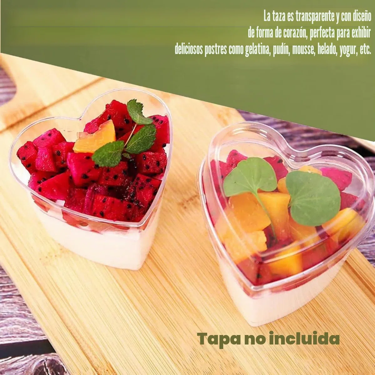LATERN 50 Piezas Vasos de Postre de Plástico, 150ml Tazas de Postre en Forma de Corazón Copa de Aperitivo Transparente Parfait Tazón para Servir Reutilizable para Fiesta de Mousse Pudín (7,3 x 6cm)