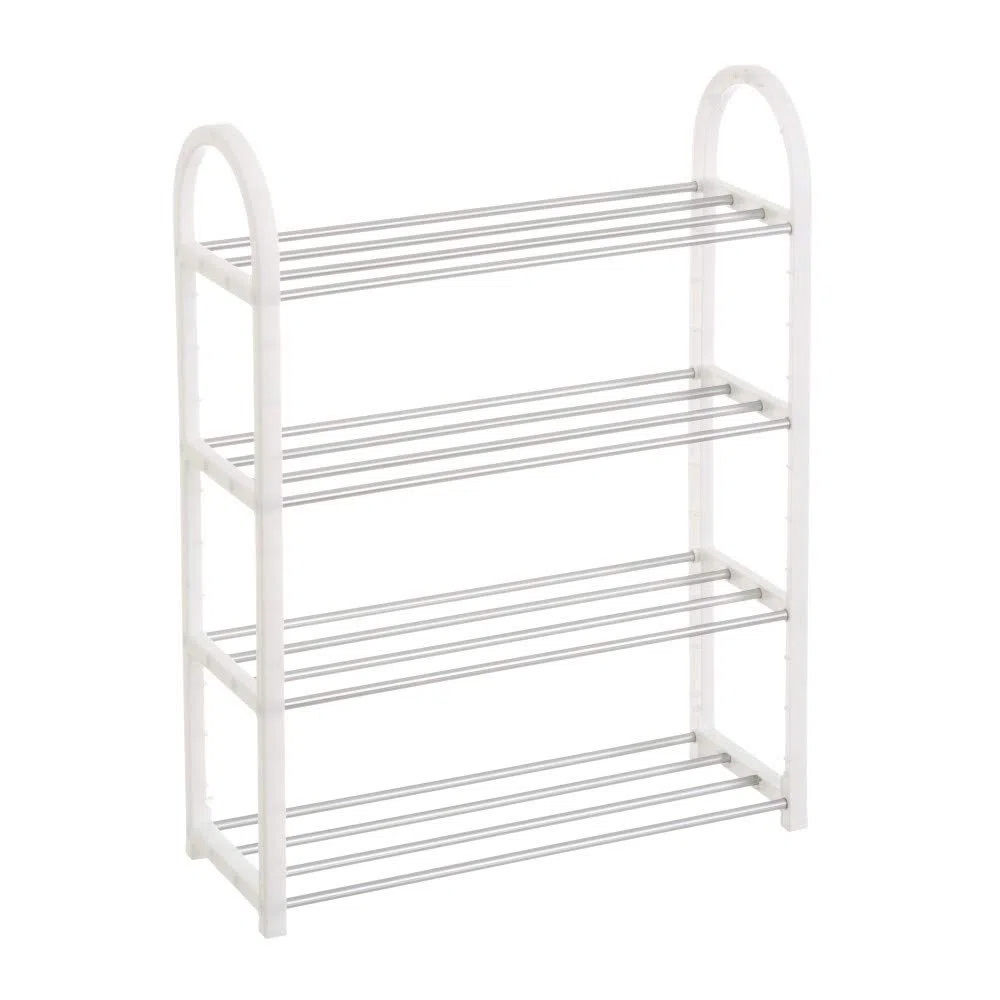 SILVANO Zapatero, Organizador de Zapatos, Estante para Zapatos, 4 Baldas, Estructura de Metal - 19 x 58 x 65 cm - Portátil, Multifuncional, para la Habitación, Dormitorio, Pasillo (Blanco)