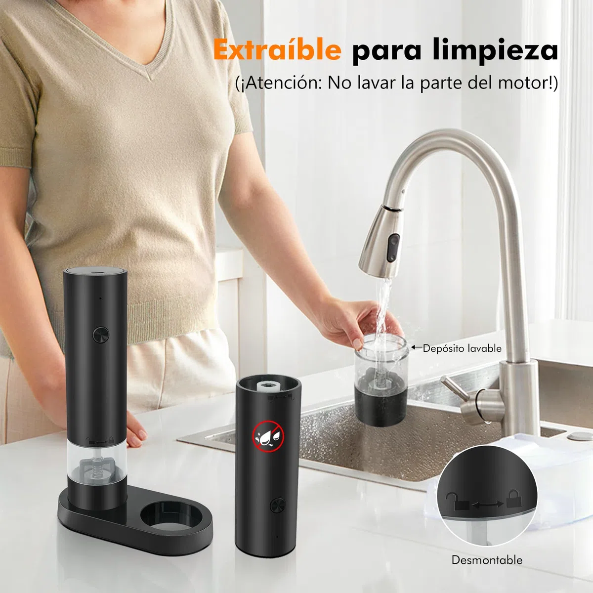 Juego de Molinillos Eléctricos- de Sal y Pimienta Recargable USB con Base de Almacenamiento - Molinillo de Especias con Grosor Ajustable, Recipiente Lavable para Cocina/Picnic/Barbacoa