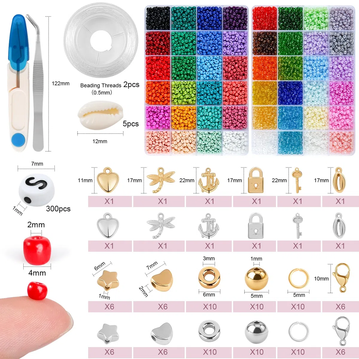 HOLDLEAF 4mm Abalorios para Hacer Pulseras，Cuentas para Pulseras con 300 Piezas Abalorios Letras，Kit Bolitas para Hacer Pulseras Cuentas para Cumpleaños, Festivales, Fiestas
