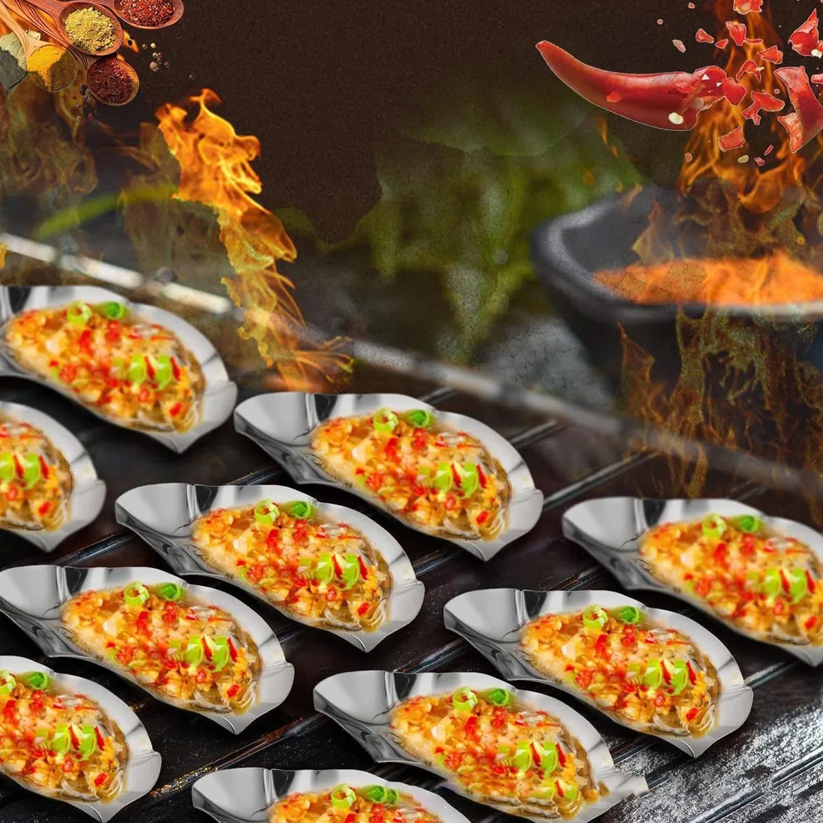 Platos de ostras, bandeja de acero inoxidable para hornear, bandeja apilable para servir, juego de 12 platos para hornear, plato de metal para cocina para mariscos, almejas y vieiras